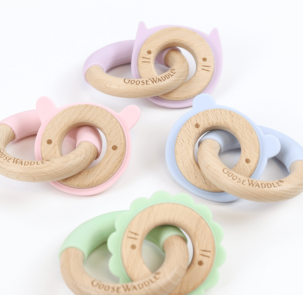 Silicone + Wood Double Ring Teether (4 Colors)