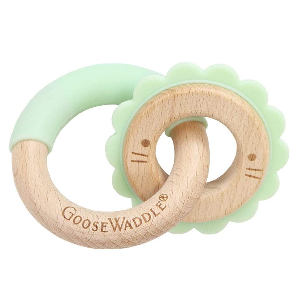 Silicone + Wood Double Ring Teether (4 Colors)