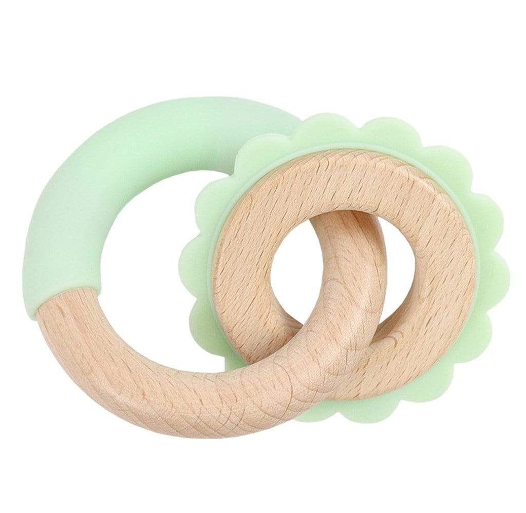Silicone + Wood Double Ring Teether (4 Colors)