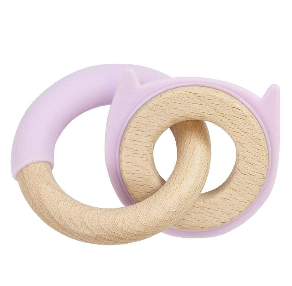 Silicone + Wood Double Ring Teether (4 Colors)