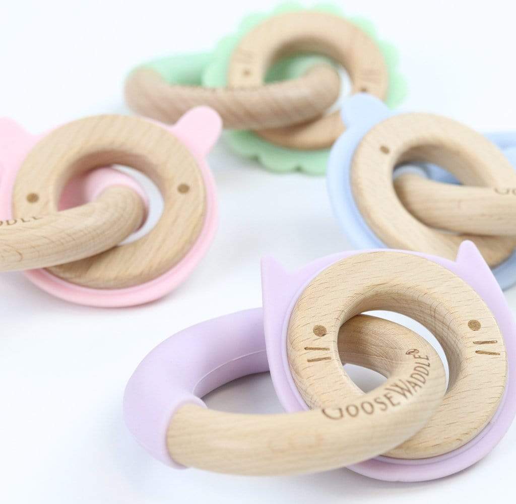 Silicone + Wood Double Ring Teether (4 Colors)