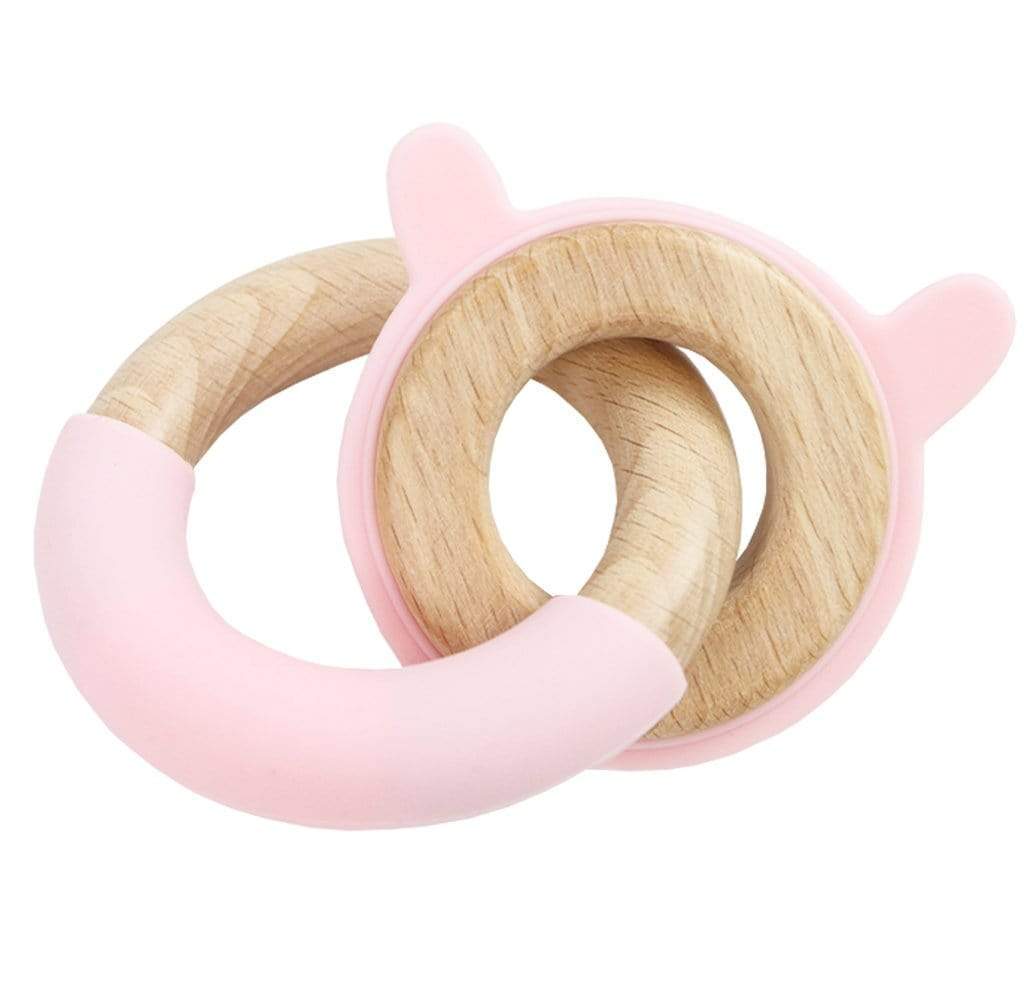 Silicone + Wood Double Ring Teether (4 Colors)