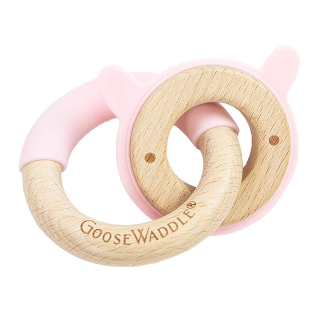 Silicone + Wood Double Ring Teether (4 Colors)