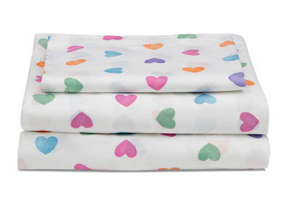 Hearts Printed 3-Piece Twin Sheet Set